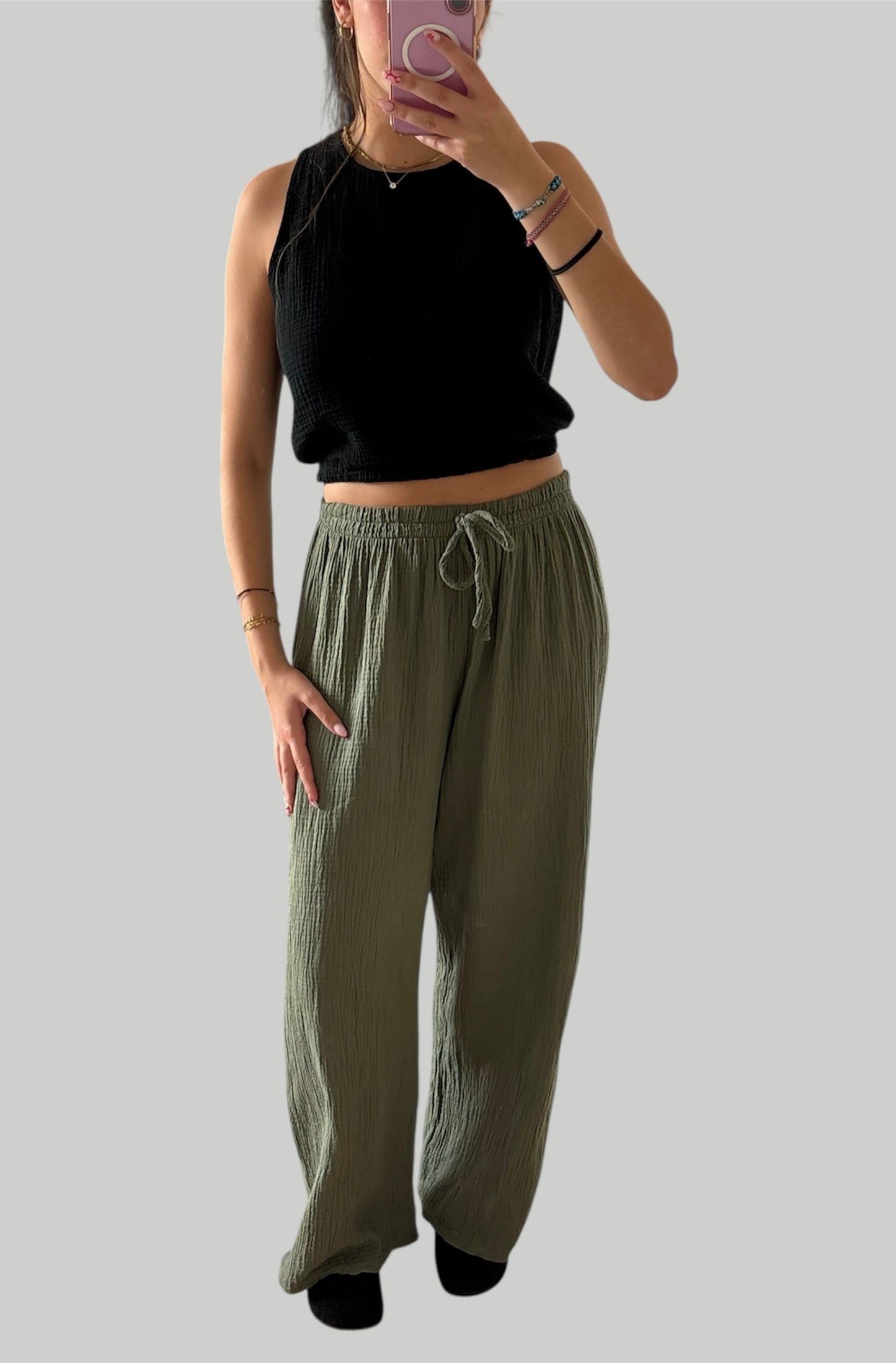PANTALON GAZ DE COTON KAKI🌿